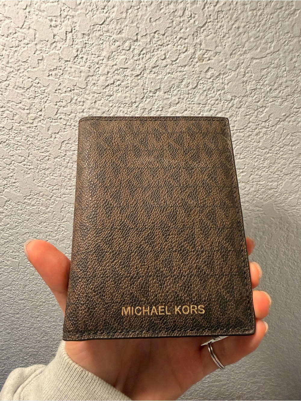 Michael Kors Brown Signature Passport/Card Holder with Gold Logo